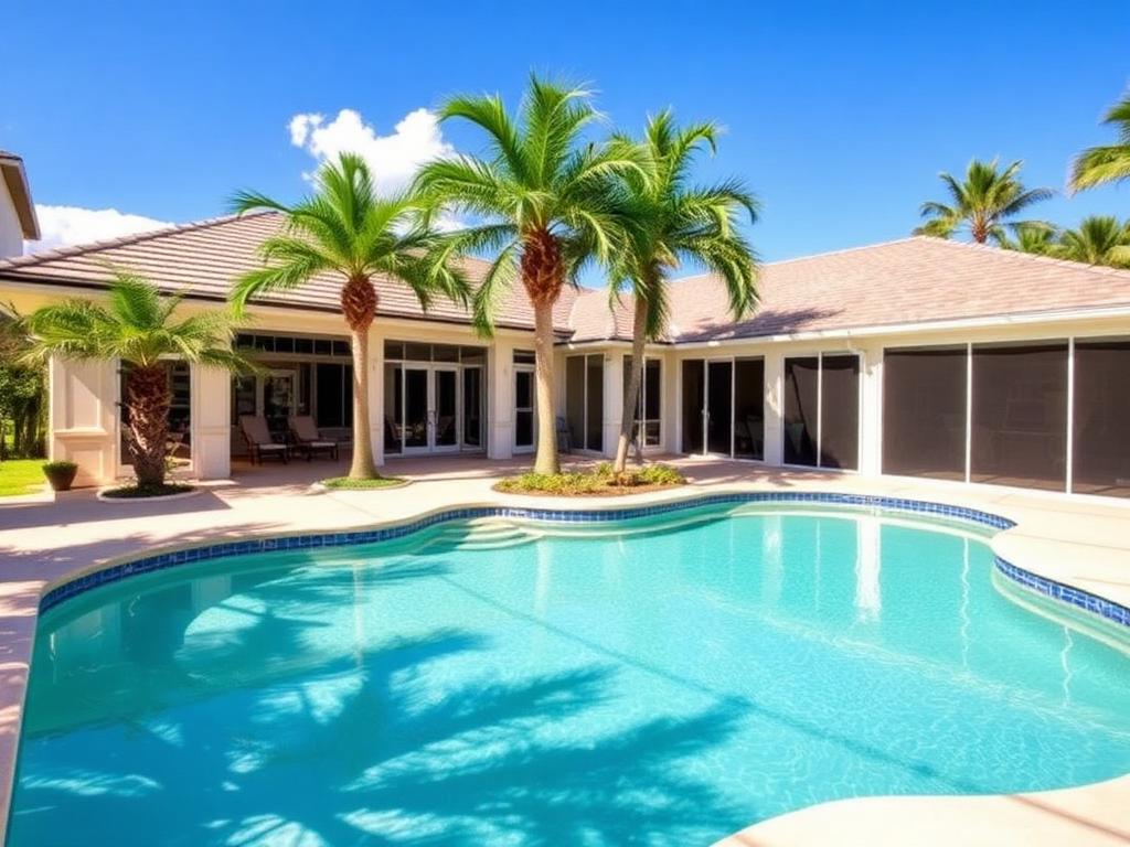 Private pool villa with palm trees in Florida